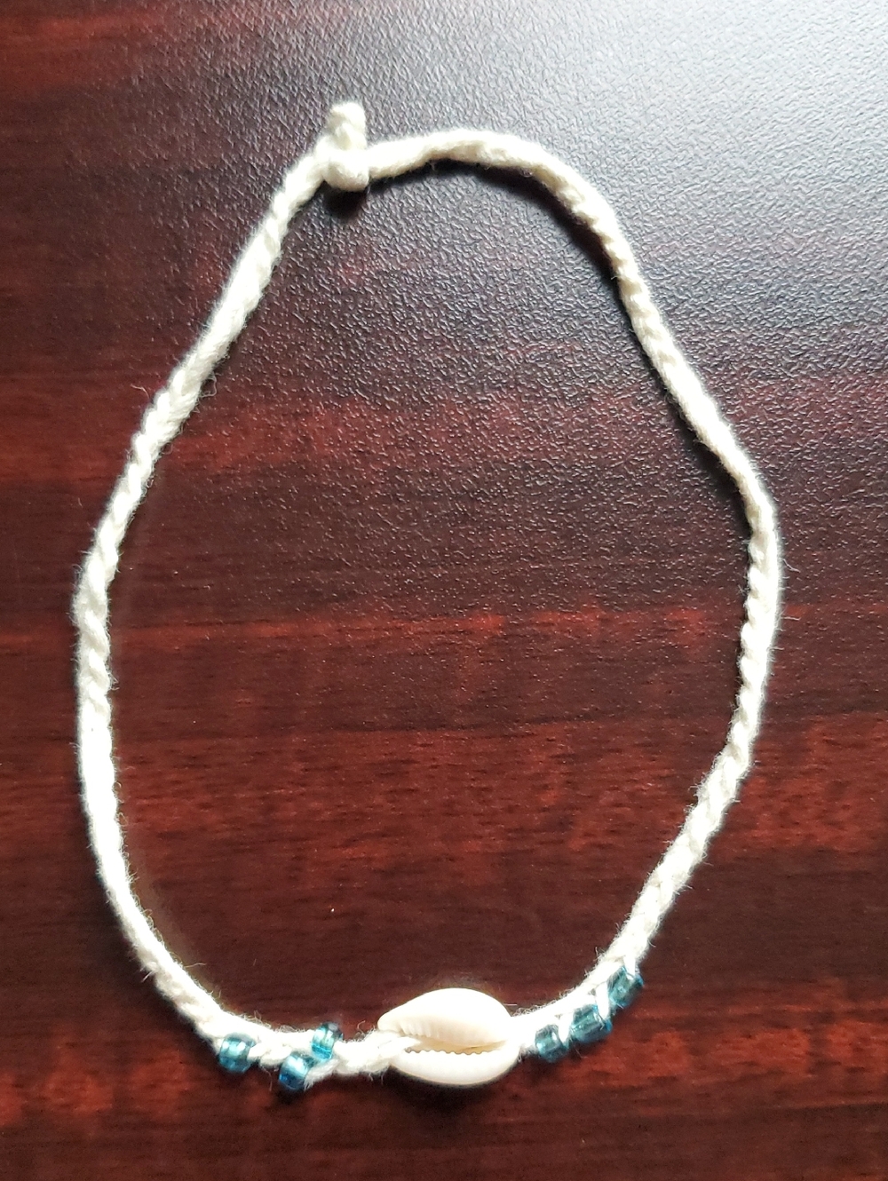 Handmade White Shell Anklet with Blue Beads